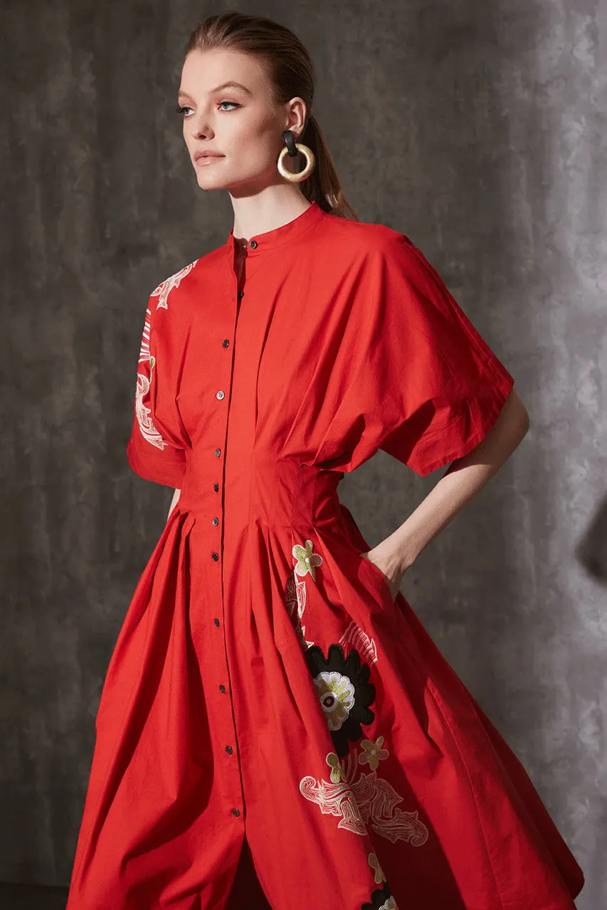 Cotton Poplin Embroidered Maxi Pleated Dress sold by Natori product image thumbnail 3