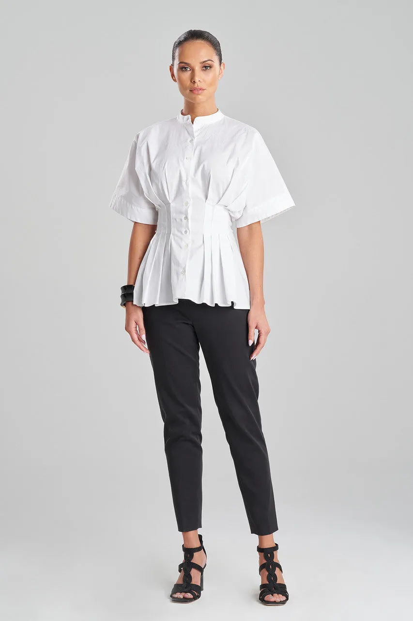 Cotton Poplin Pleated Mandarin Top sold by Natori
