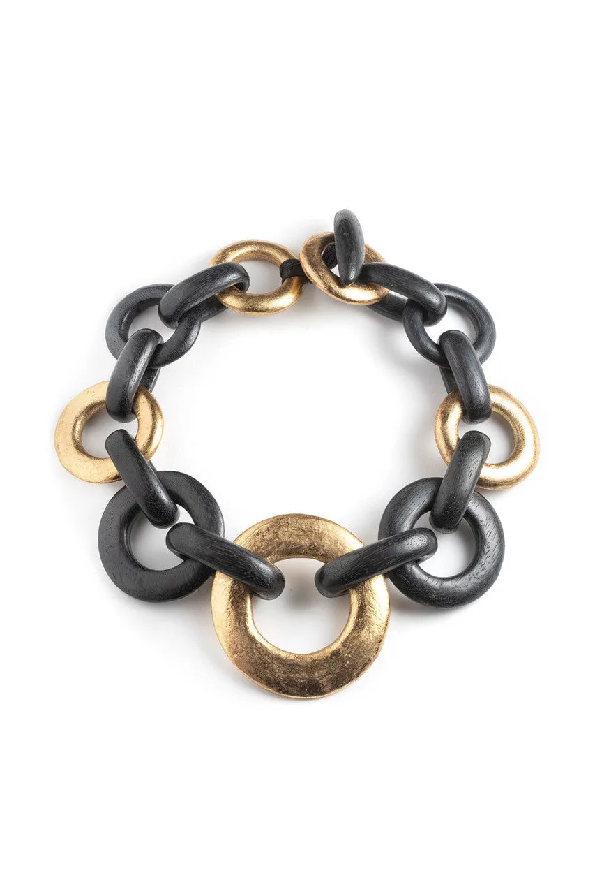 Acacia Wood and Gold Plated Circle Chain Necklace sold by Natori