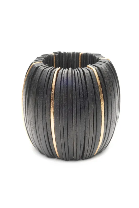 Acacia Wood and Gold Plated Sliced Bangle sold by Natori