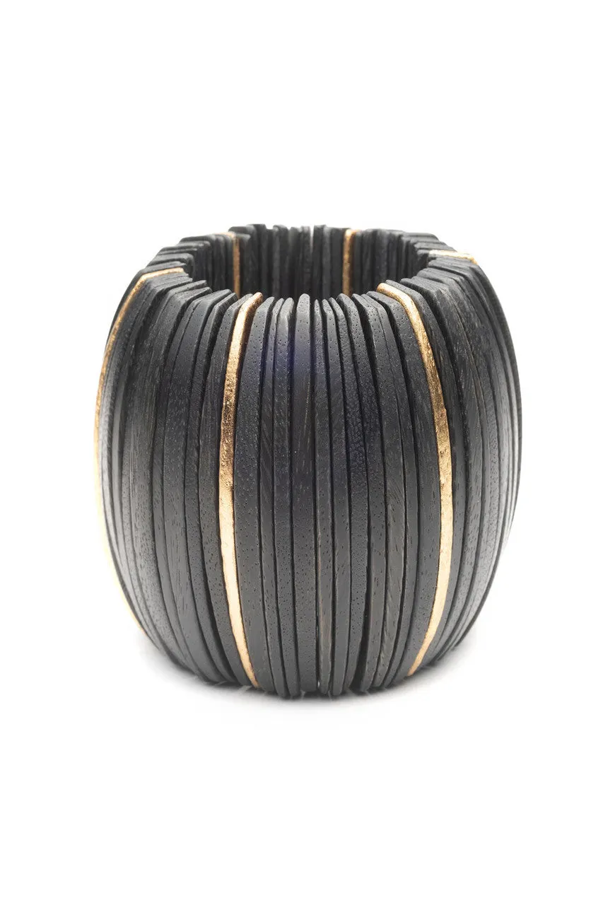Acacia Wood and Gold Plated Sliced Bangle sold by Natori
