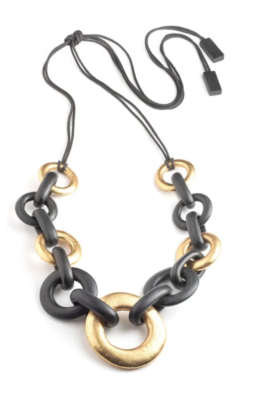 Acacia Wood and Gold Plated Circle Chain Link Tie Belt sold by Natori