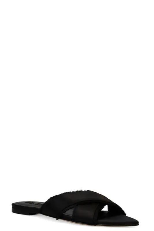 Wayu Satin Fringe Cross Slide Sandals sold by Natori