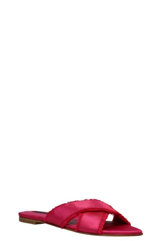 Wayu Satin Fringe Cross Slide Sandals sold by Natori