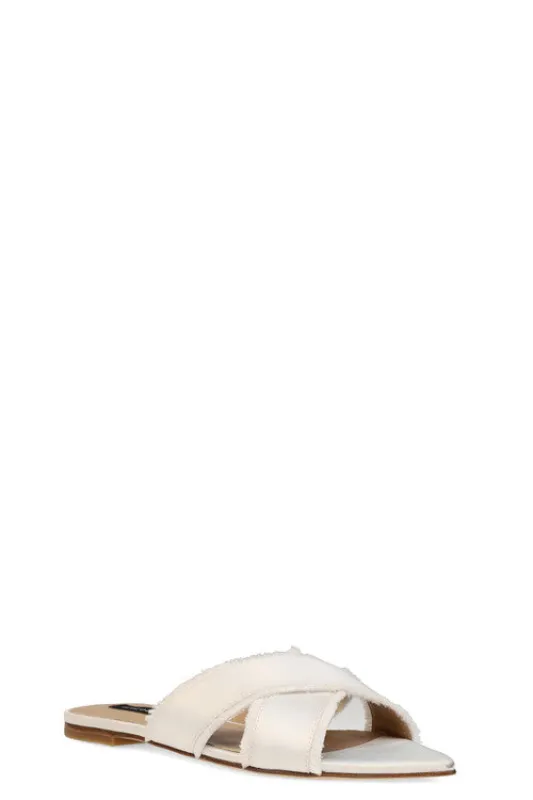 Wayu Satin Fringe Cross Slide Sandals sold by Natori