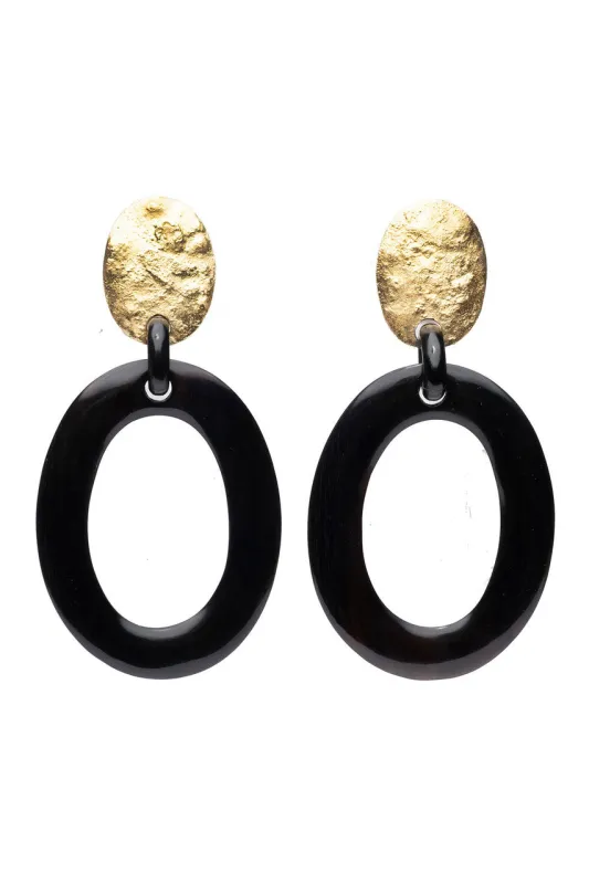 Buffalo Horn and Gold Oval Clip Earrings sold by Natori