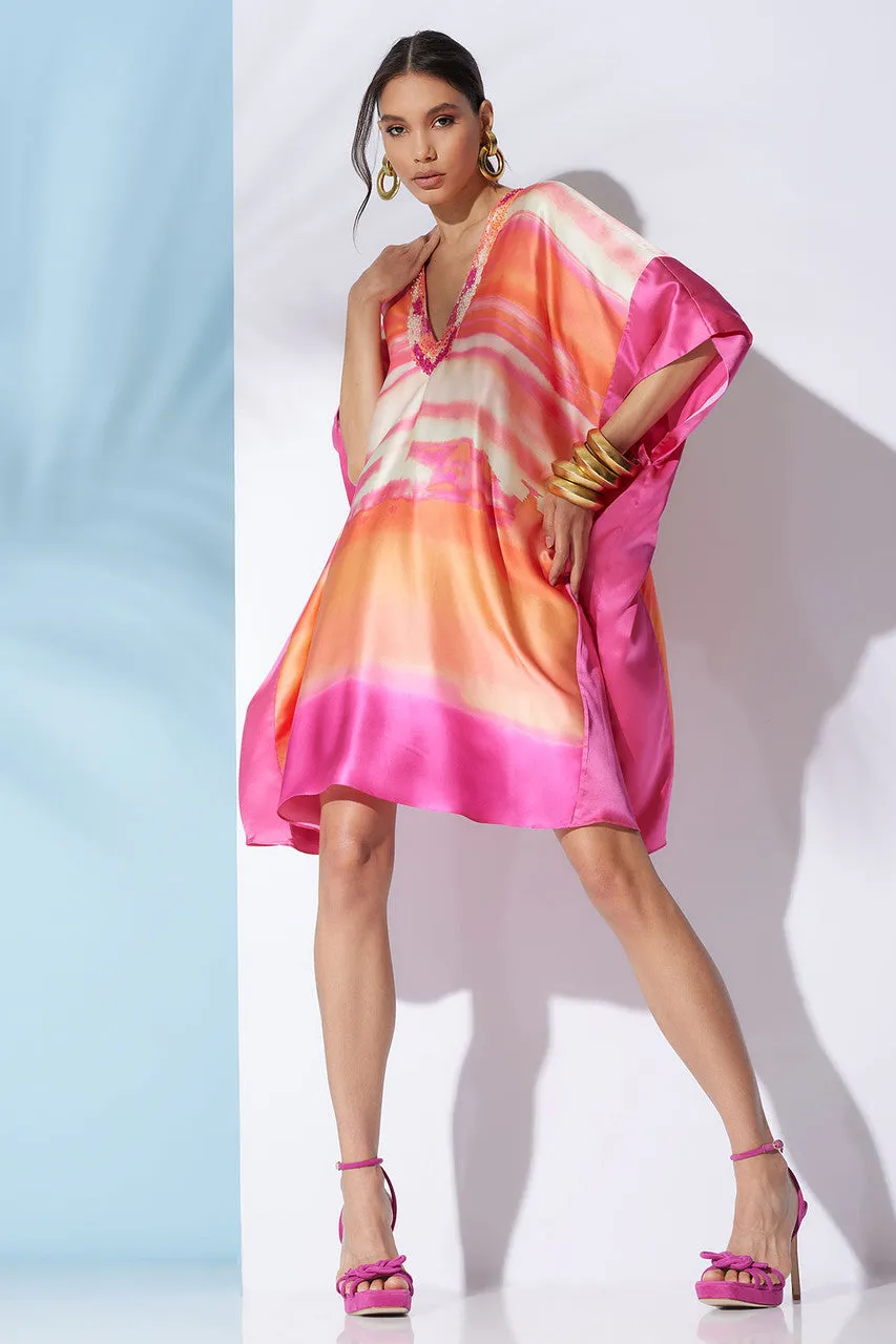 Minako Short Cocoon Silk Embellished Caftan - pink sapphire sold by Natori product image thumbnail 4