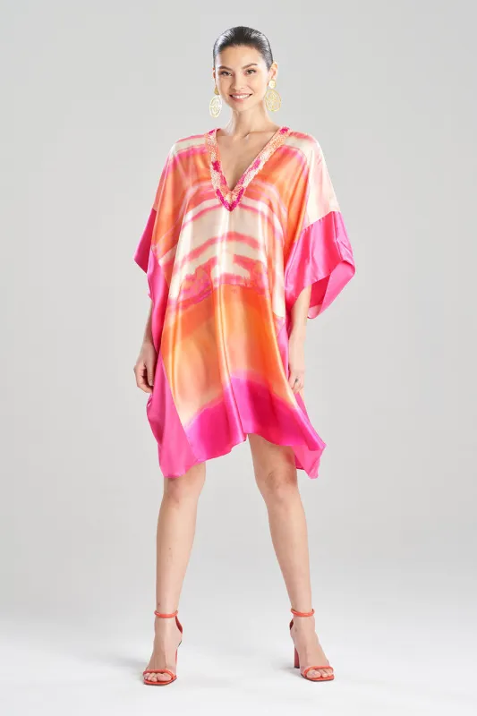 Minako Short Cocoon Silk Embellished Caftan - pink sapphire sold by Natori