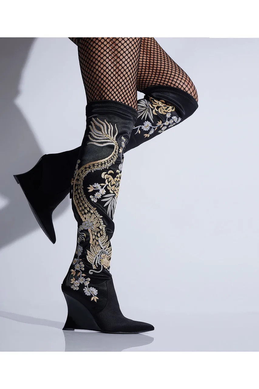 Natsu Satin Embroidered Dragon Stretch Over the Knee Boot sold by Natori product image thumbnail 2