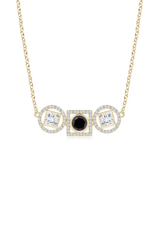 Infinity 14K Gold with Black & White Diamond Three Stone Halo Necklace sold by Natori