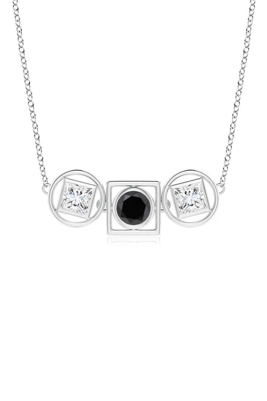 Infinity 14K Gold with Black & White Diamond Three Stone Necklace sold by Natori