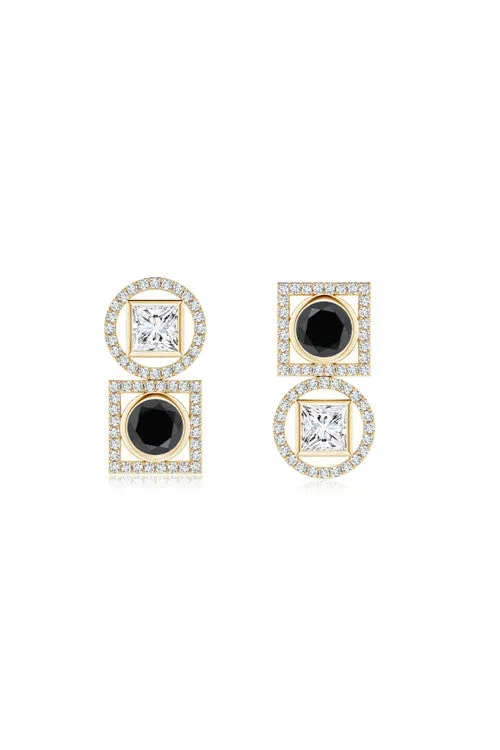 Infinity 14K Gold with Black & White Diamond Two Stone Earrings sold by Natori