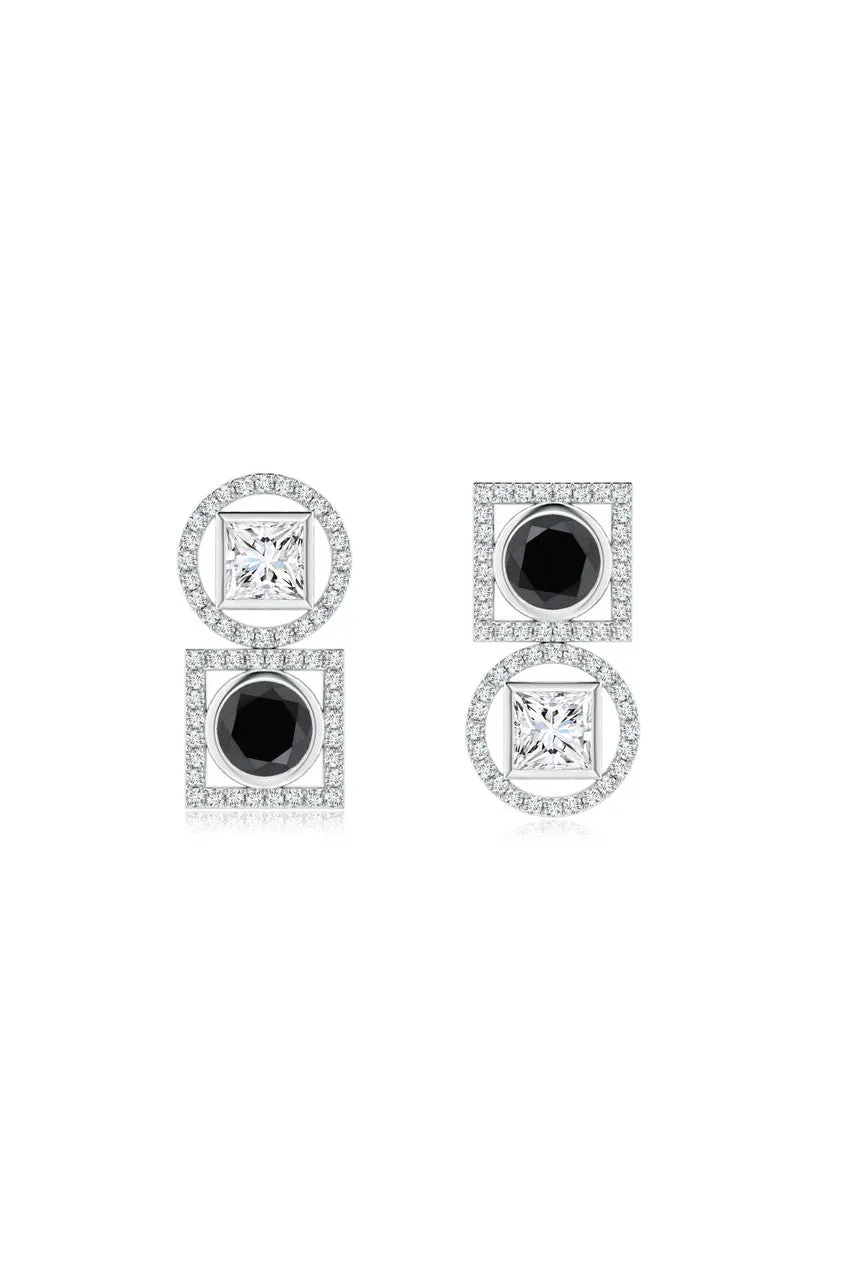 Infinity 14K Gold with Black & White Diamond Two Stone Earrings sold by Natori