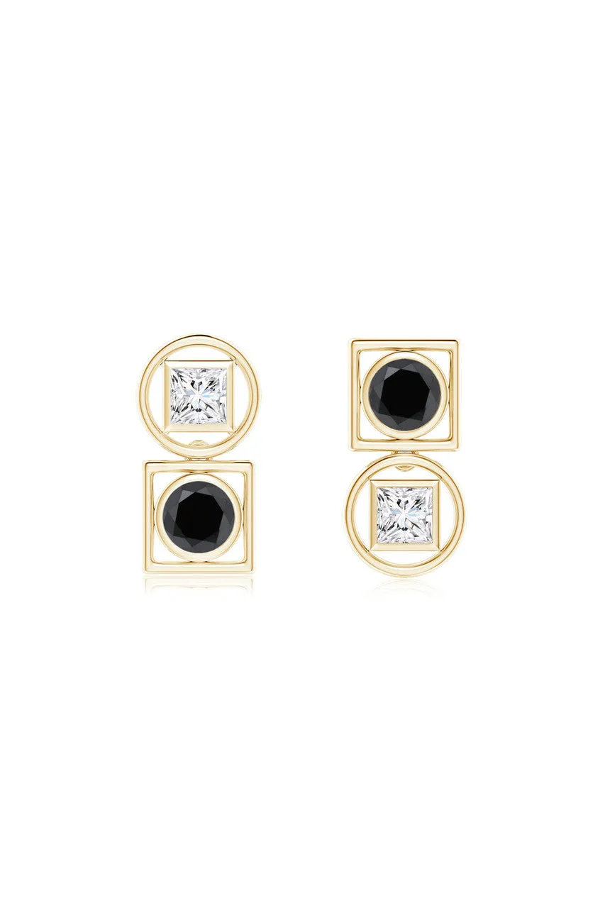 Infinity 14K Gold with Black & White Diamond Two Stone Studs sold by Natori