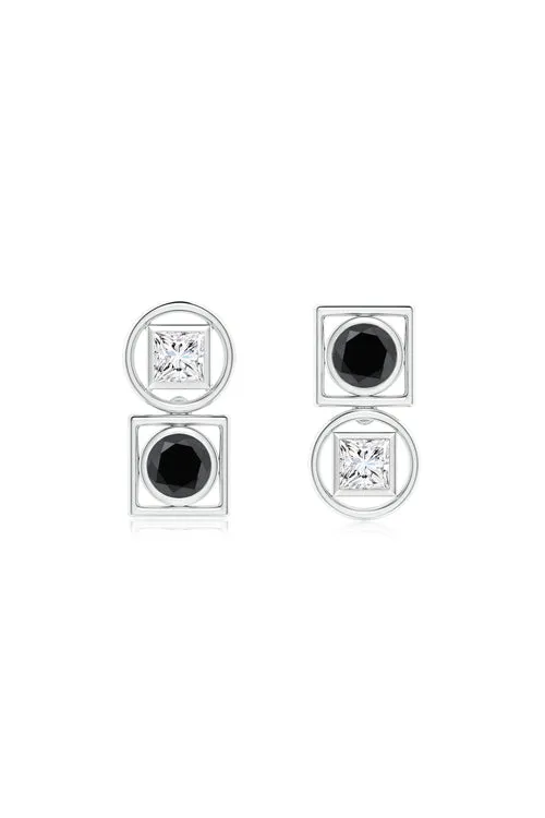 Infinity 14K Gold with Black & White Diamond Two Stone Studs sold by Natori