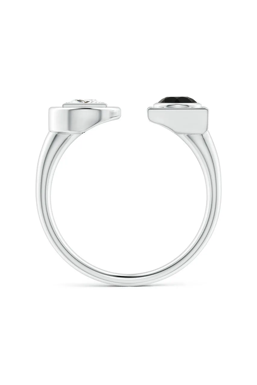 Infinity 14K Gold with Black & White Diamond Two Stone Open Ring sold by Natori product image thumbnail 4