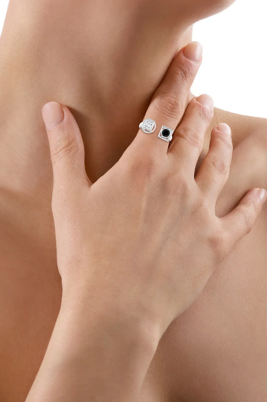 Infinity 14K Gold with Black & White Diamond Two Stone Open Ring sold by Natori product image thumbnail 5