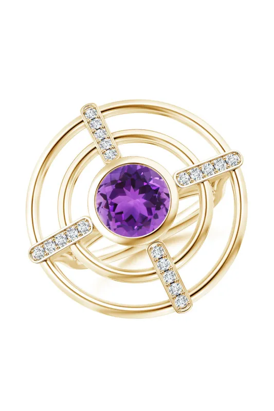 Infinity Concentric Circle 14K Gold and Amethyst Ring made by Natori