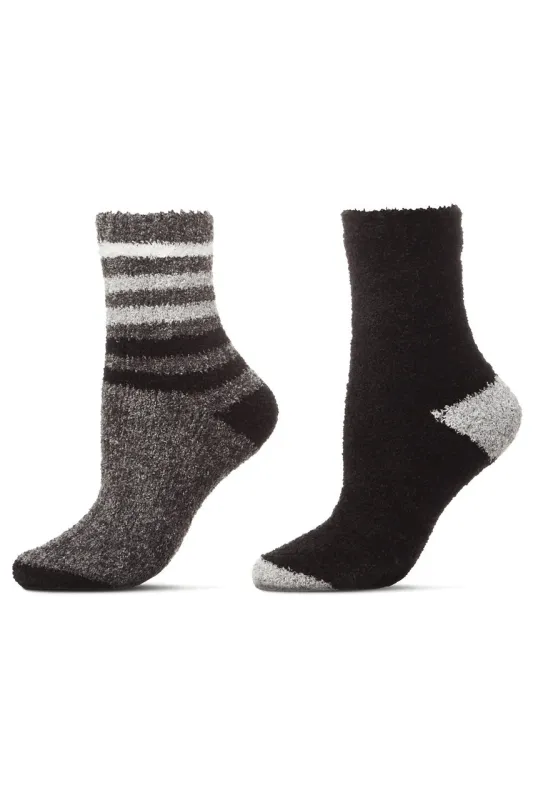 Chenille Multi Striped/Solid Cozy Crew Socks - 2 Pair Pack sold by Natori