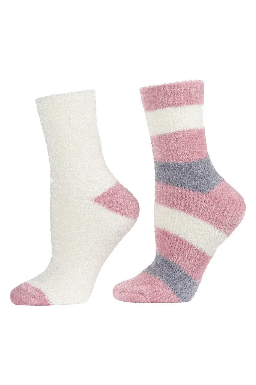 Chenille Striped/Solid Cozy Crew Socks - 2 Pair Pack sold by Natori