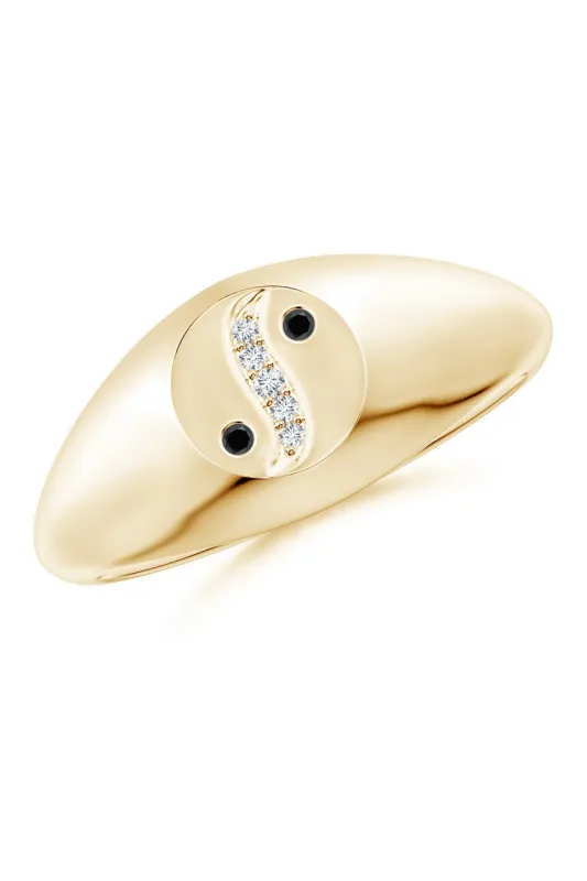 Shangri-La Yin-Yang 14K Gold with Black & White Diamond Signet Ring sold by Natori