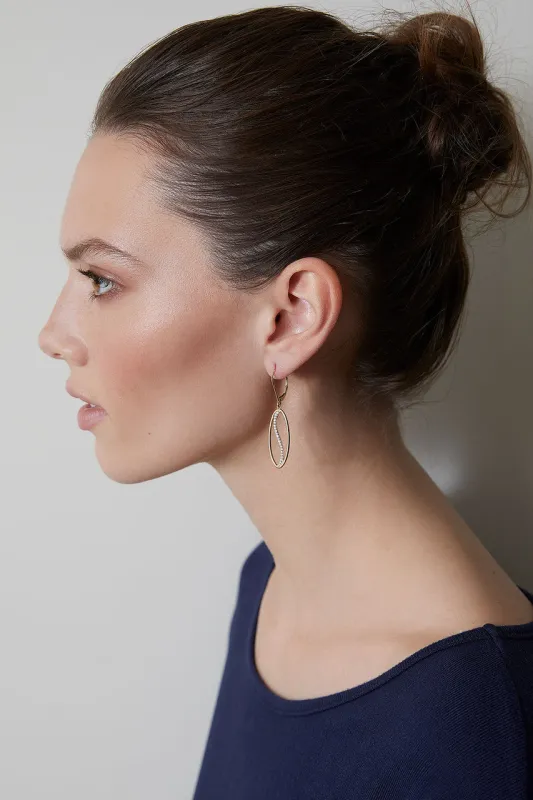 Shangri-La Elliptical Yin-Yang 14K Gold and Diamond Medium Leverback Earrings sold by Natori