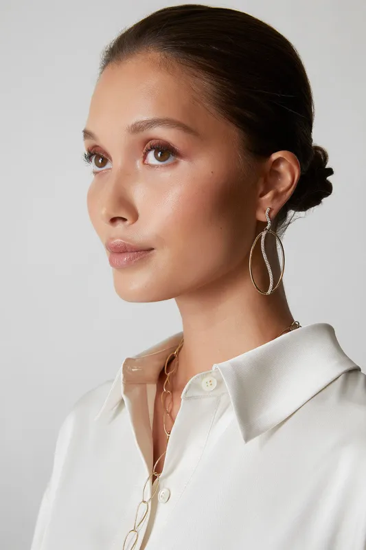 Shangri-La Elliptical Yin-Yang 14K Gold and Diamond Dangle Earrings sold by Natori