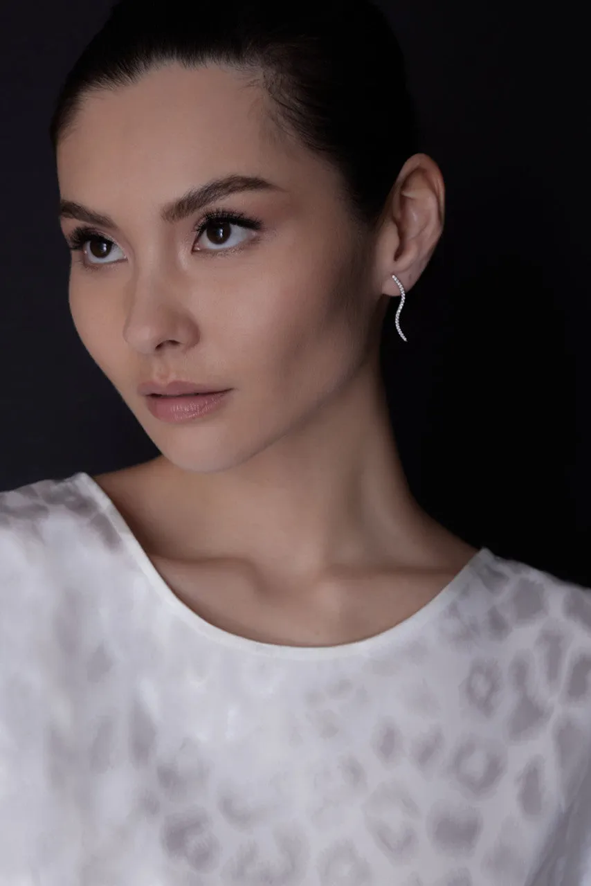 Shangri-La Brushstroke 14k Gold and Diamond Medium Stud Earrings sold by Natori