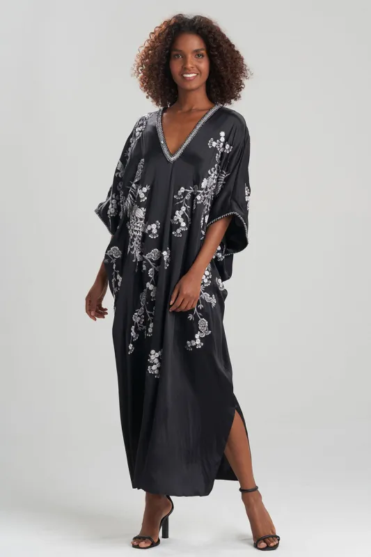 Couture Black Silk Embroidered Caftan sold by Natori