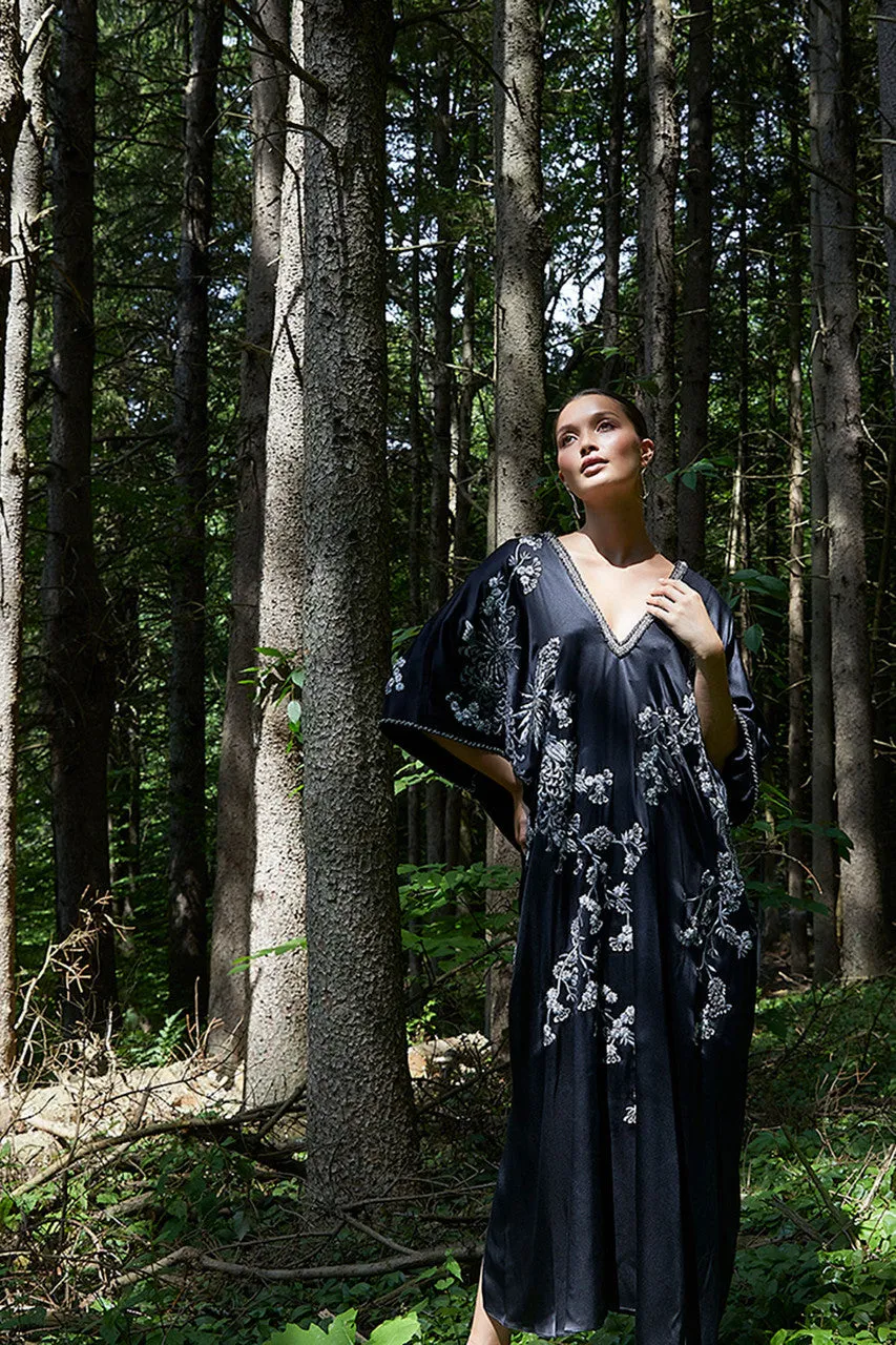 Couture Black Silk Embroidered Caftan sold by Natori product image thumbnail 3