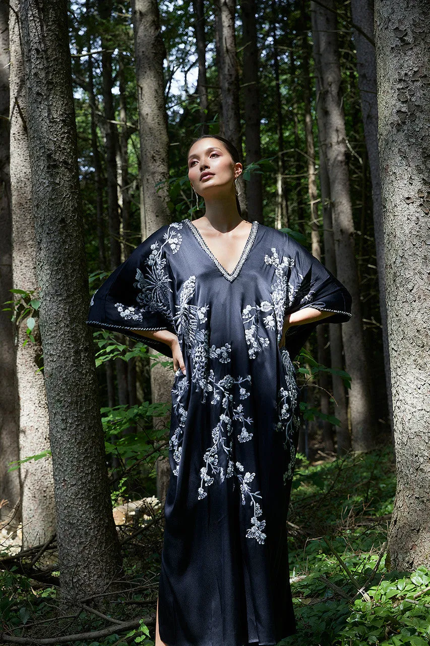 Couture Black Silk Embroidered Caftan sold by Natori product image thumbnail 4