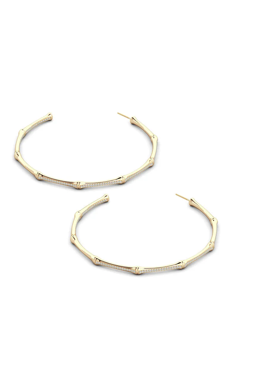 Indochine 14k Pave Diamond 2.75 Inch Bamboo Hoops sold by Natori product image thumbnail 3