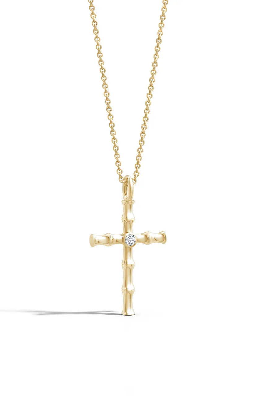 Indochine Spirit 14k Bamboo Cross Diamond Pendant Necklace sold by Natori product image thumbnail 2