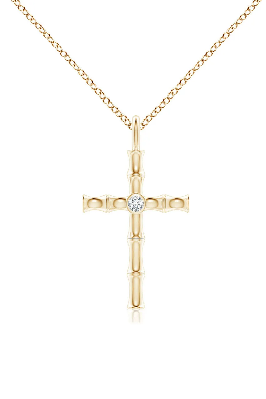Indochine Spirit 14k Bamboo Cross Diamond Pendant Necklace sold by Natori product image thumbnail 3