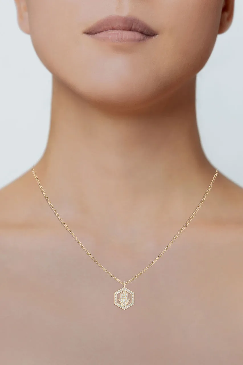Indochine Spirit 14k Hexagon Frame Hamsa Pave Diamond Pendant Necklace sold by Natori product image thumbnail 4