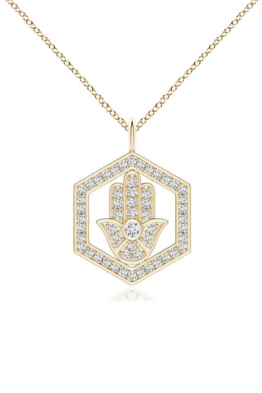 Indochine Spirit 14k Hexagon Frame Hamsa Pave Diamond Pendant Necklace sold by Natori product image thumbnail 2
