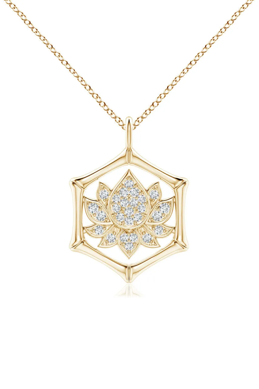 Indochine Spirit 14k Bamboo Frame Lotus Diamond Pendant Necklace sold by Natori product image thumbnail 4