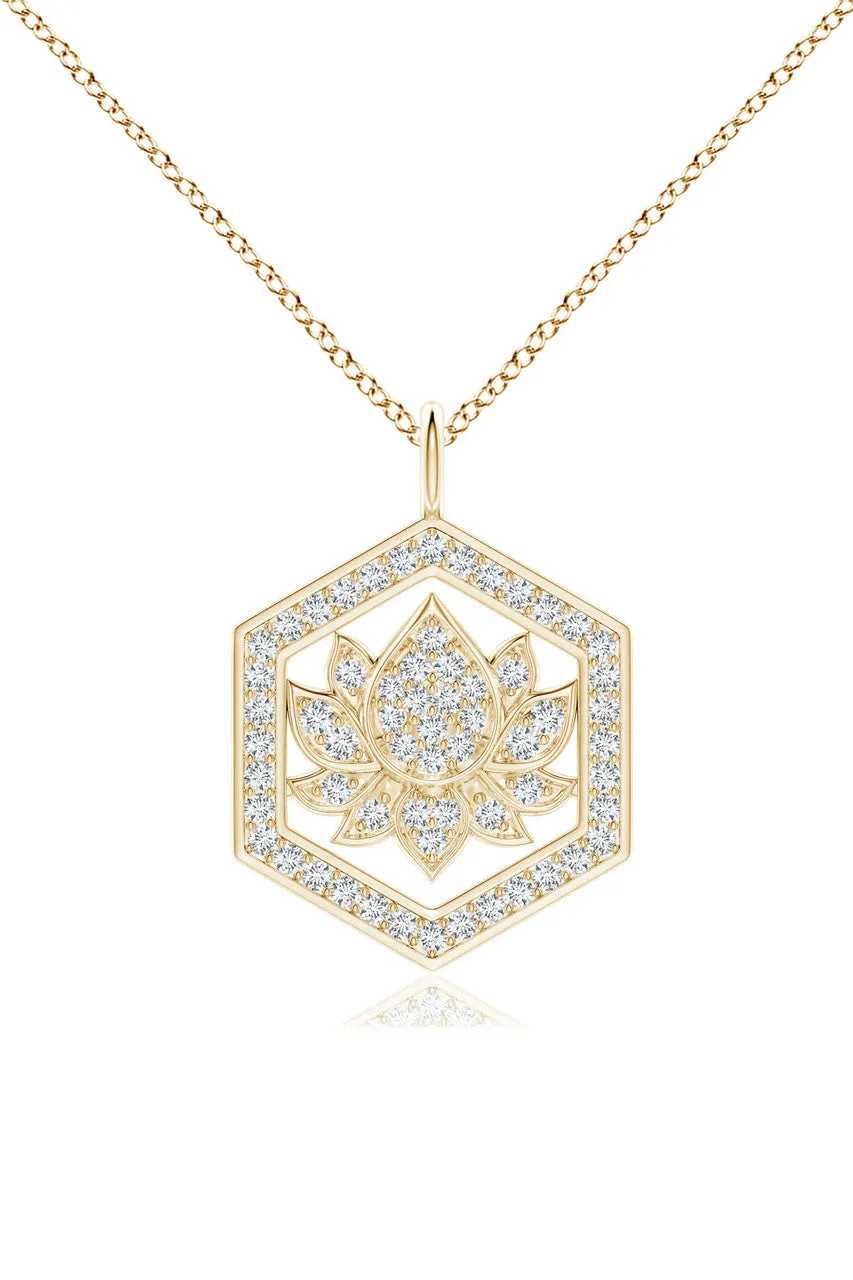 Indochine Spirit 14k Hexagon Frame Lotus Pave Diamond Pendant Necklace sold by Natori product image thumbnail 2