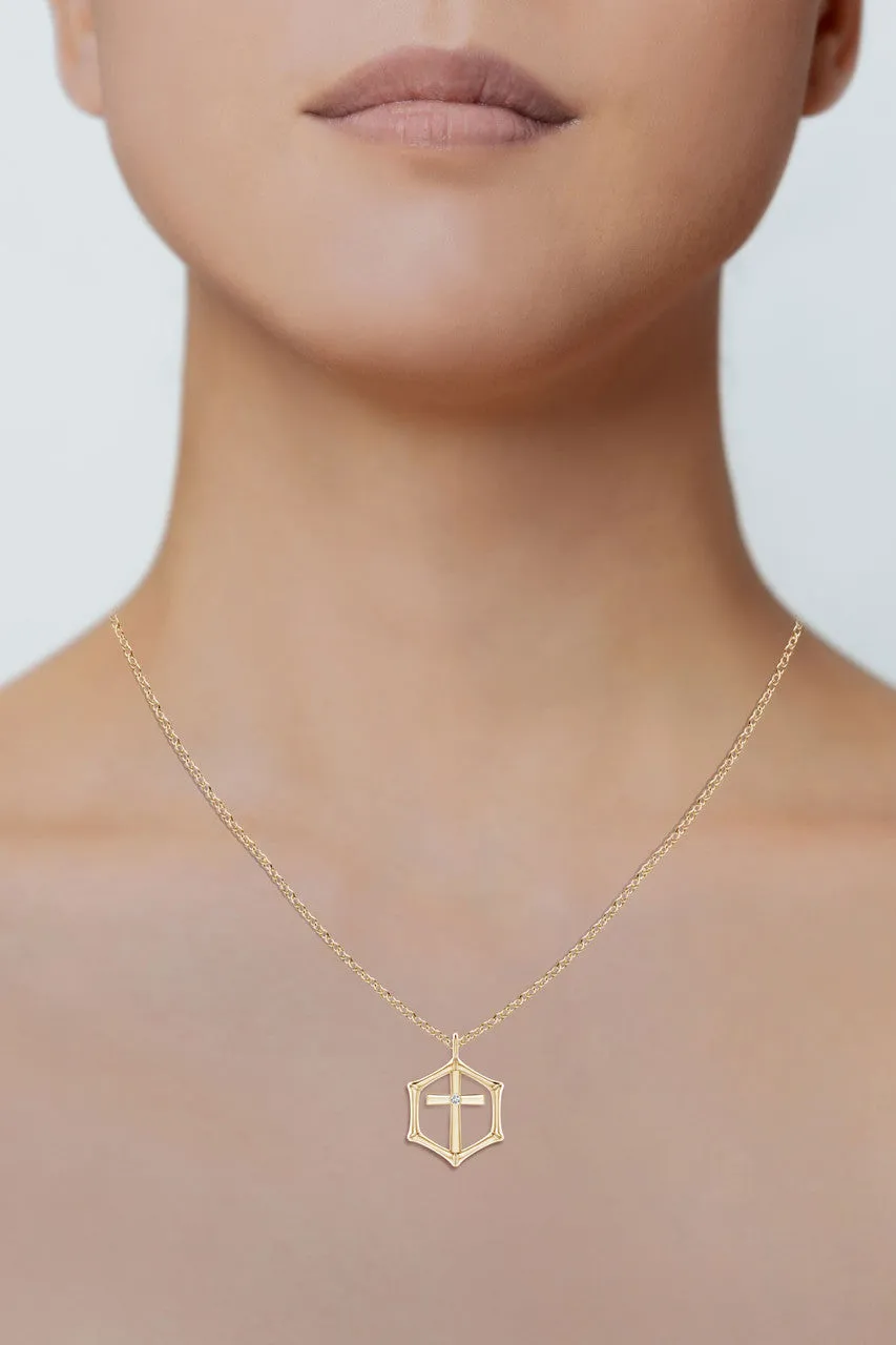 Indochine Spirit 14k Bamboo Frame Cross Diamond Pendant Necklace sold by Natori product image thumbnail 5