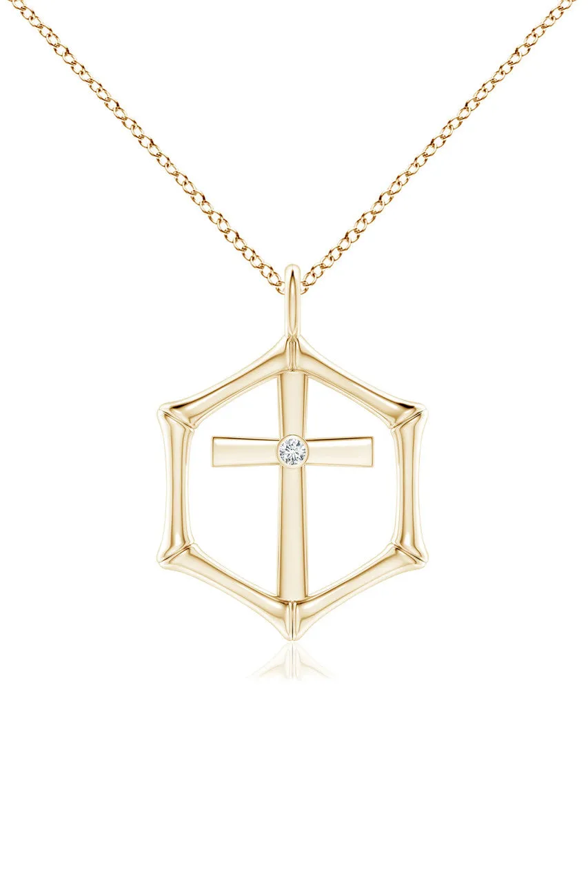 Indochine Spirit 14k Bamboo Frame Cross Diamond Pendant Necklace sold by Natori product image thumbnail 3