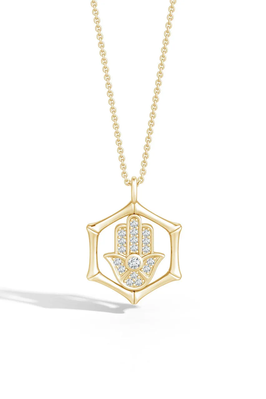 Indochine Spirit 14k Bamboo Frame Hamsa Diamond Pendant Necklace sold by Natori product image thumbnail 3