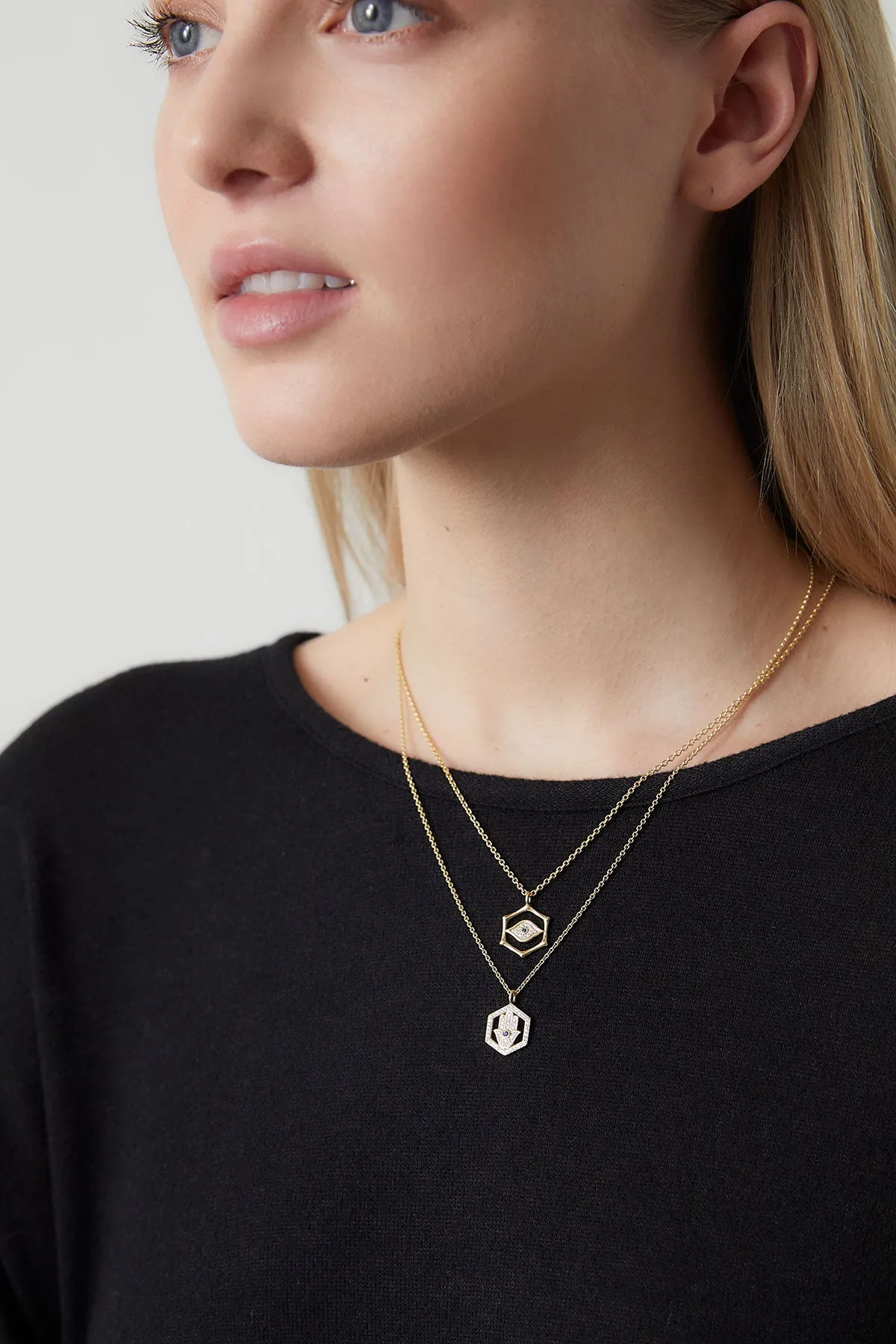 Indochine Spirit 14k Bamboo Frame Hamsa Diamond Pendant Necklace sold by Natori