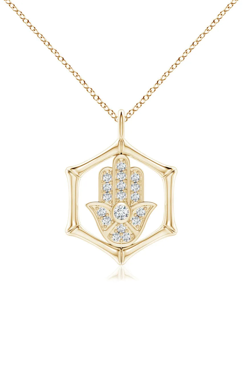 Indochine Spirit 14k Bamboo Frame Hamsa Diamond Pendant Necklace sold by Natori product image thumbnail 5