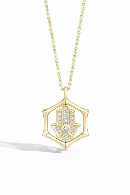 Indochine Spirit 14k Bamboo Frame Hamsa Diamond Pendant Necklace sold by Natori product image thumbnail 2