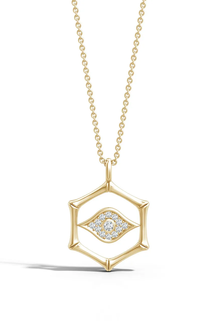 Indochine Spirit 14k Evil Eye Bamboo Hexagon Frame Diamond Necklace sold by Natori product image thumbnail 2