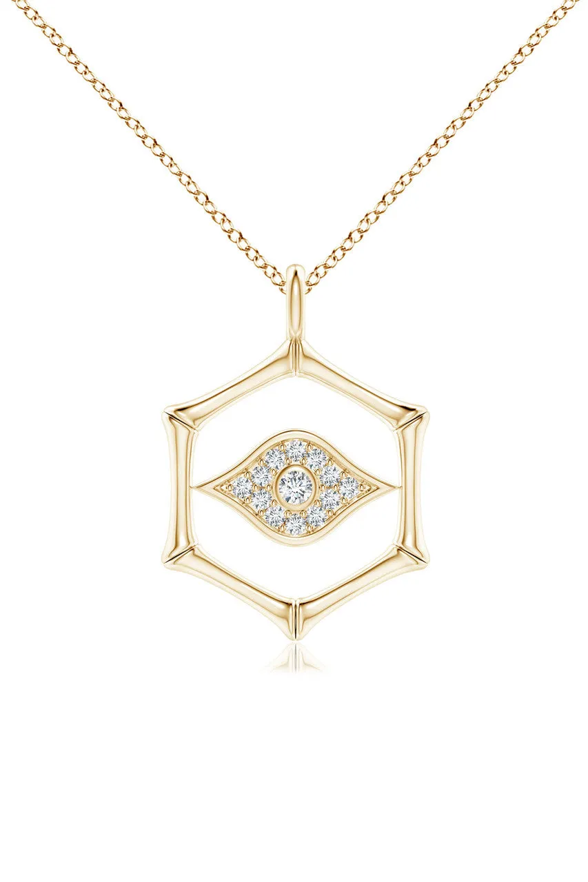 Indochine Spirit 14k Evil Eye Bamboo Hexagon Frame Diamond Necklace sold by Natori product image thumbnail 3