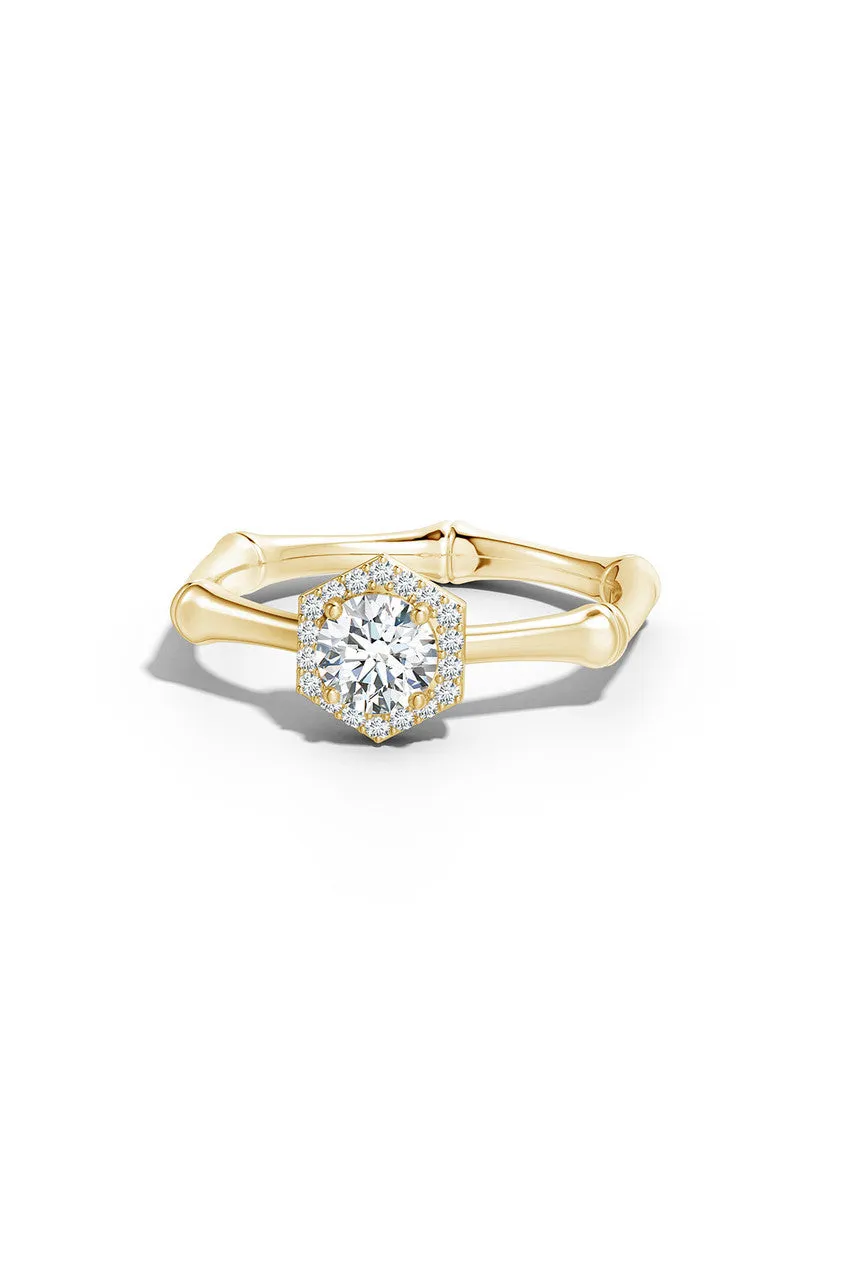 Indochine 14k Hexagon Diamond Pave Halo Bamboo Ring sold by Natori product image thumbnail 3