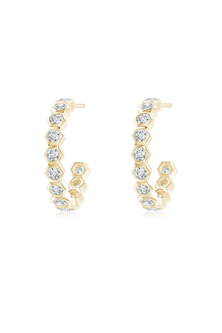 Indochine 14k Small Stacked Hexagon Diamond J-Hoop Earrings sold by Natori product image thumbnail 2