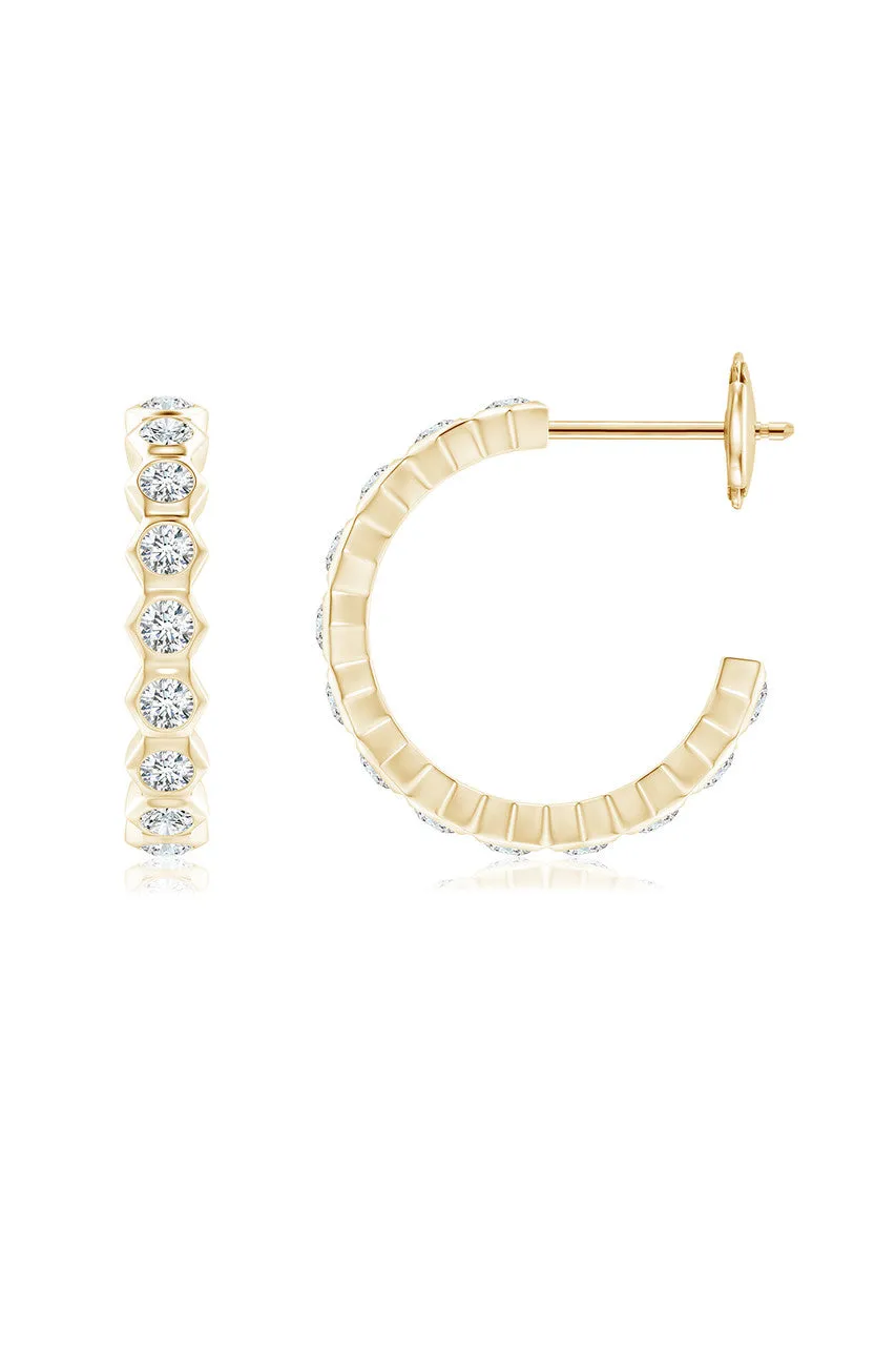 Indochine 14k Small Stacked Hexagon Diamond J-Hoop Earrings sold by Natori product image thumbnail 3