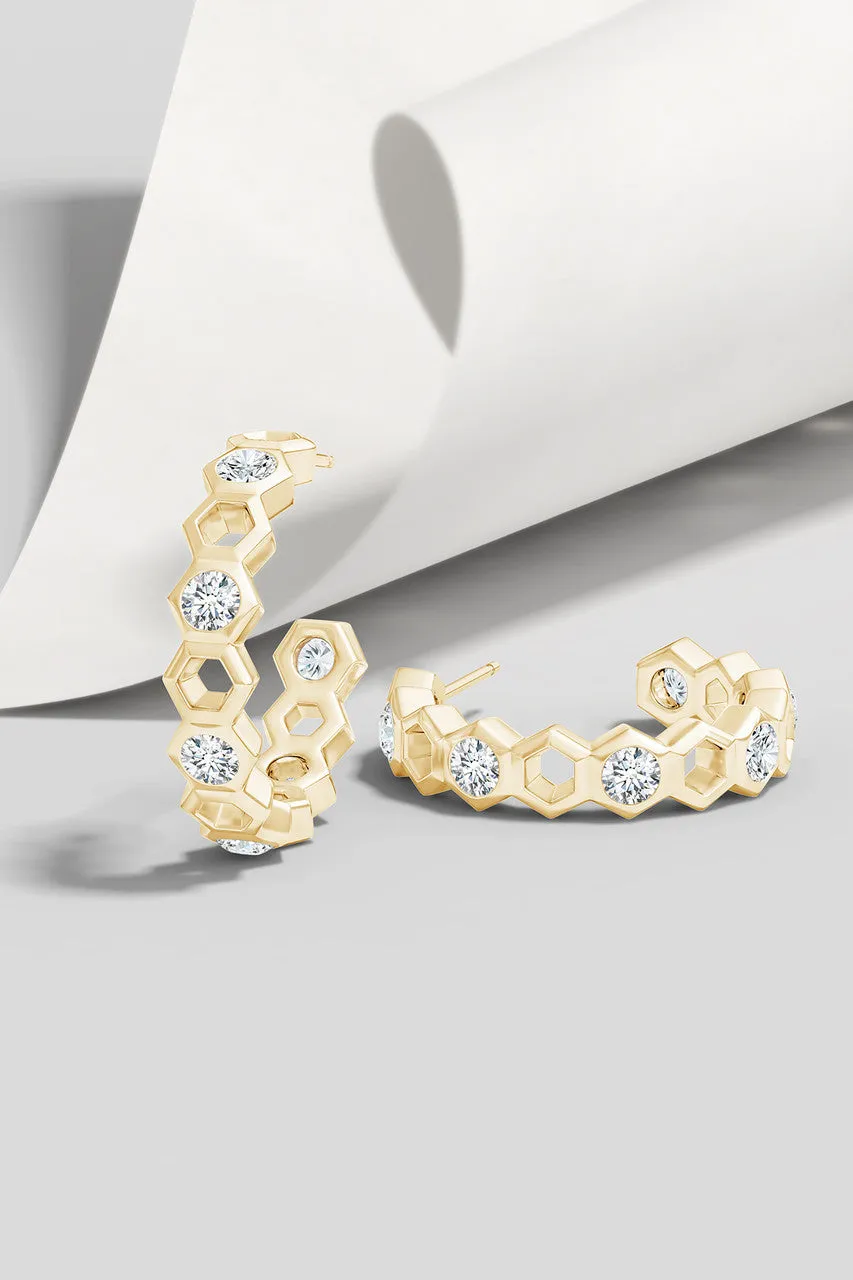 Indochine 14k Small Alternate Stacked Hexagon Diamond Hoop Earrings sold by Natori